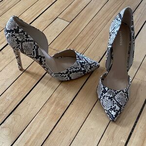 Express Brown and White Snakeskin Heels